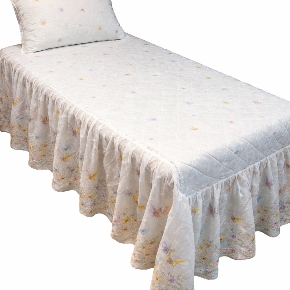 Sears Vintage Floral Butterfly Skirt Twin bedspread